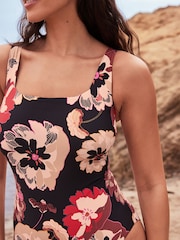 Black Floral Tummy Control DD+ Square Neck Swimsuit - Image 4 of 5