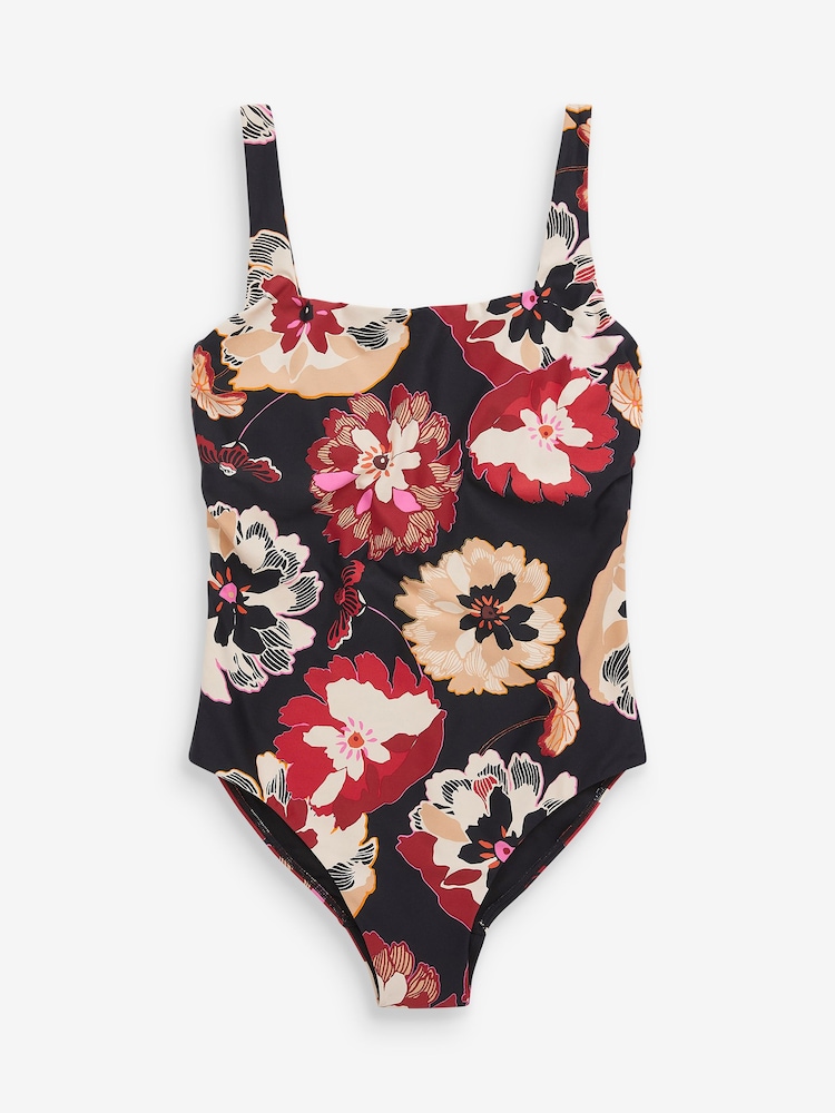 Black Floral Tummy Control DD+ Square Neck Swimsuit - Image 5 of 5