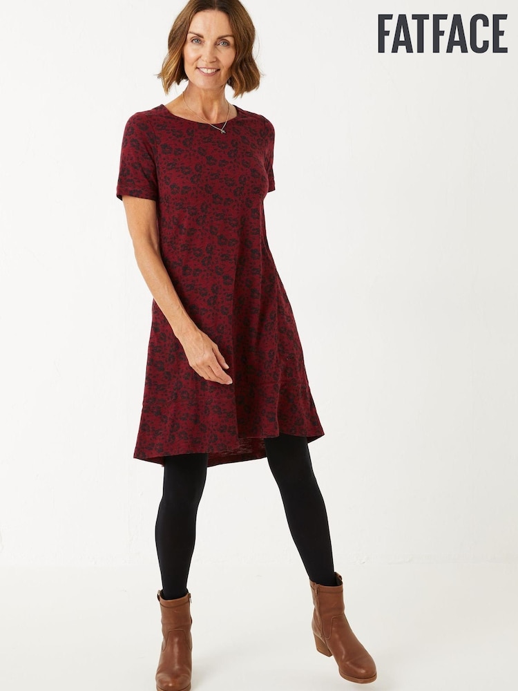 FatFace Red Simone Floral Dot Jersey Dress - Image 1 of 4