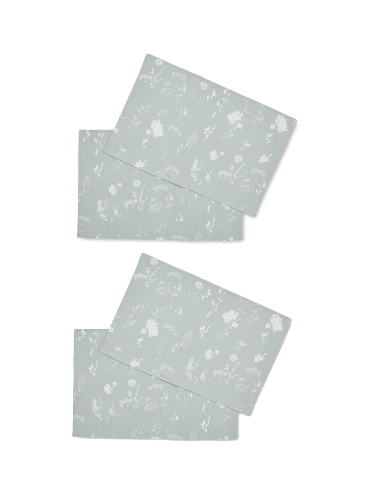 Catherine Lansfield 4 Pack Green Meadowsweet Floral Wipeable 100% Cotton Placemats - Image 3 of 3