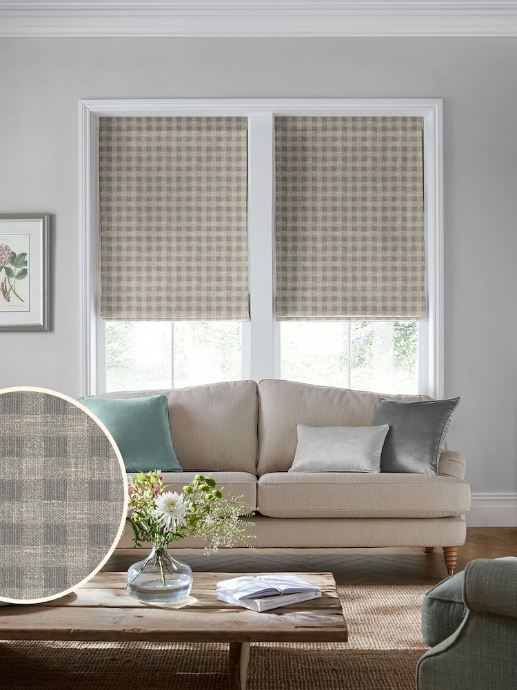 Laura Ashley Grey Gingham Made To Measure Roman Blinds - Image 1 of 6
