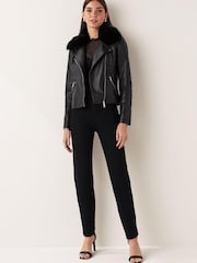 Urban Code Black Leather Biker With Removable Faux Fur Collar Jacket - Image 2 of 8