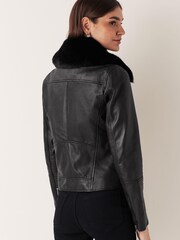 Urban Code Black Leather Biker With Removable Faux Fur Collar Jacket - Image 3 of 8