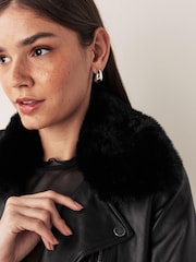 Urban Code Black Leather Biker With Removable Faux Fur Collar Jacket - Image 4 of 8