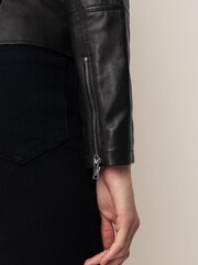 Urban Code Black Leather Biker With Removable Faux Fur Collar Jacket - Image 5 of 8