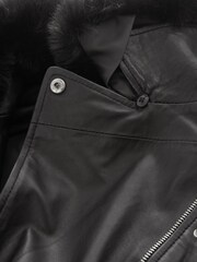 Urban Code Black Leather Biker With Removable Faux Fur Collar Jacket - Image 7 of 8