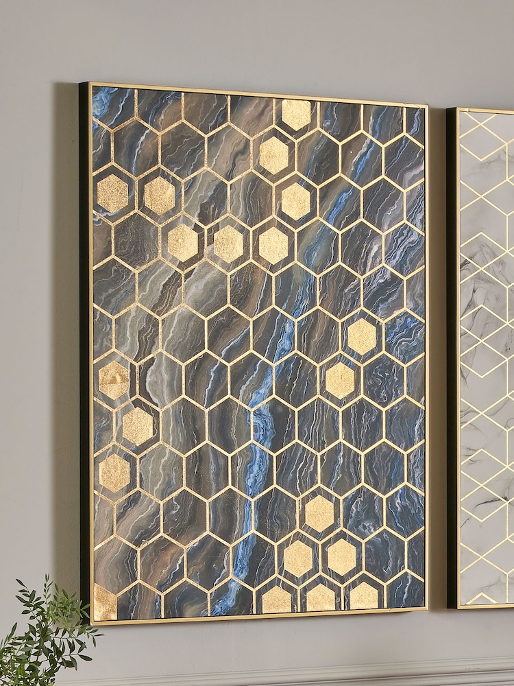 Pacific Black Marble Canvas With Gold Geo Pattern - Image 1 of 4