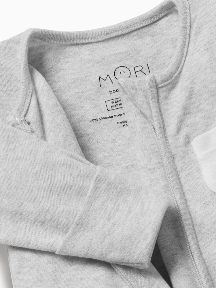 Grijs - MORI Viscose Cotton Blend 2 Way Zip Sleepsuit - Image 4 of 5