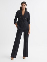 Reiss Navy Iria Wool Blend Wide Leg Trousers - Image 1 of 6