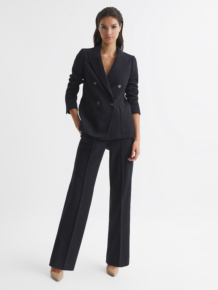Reiss Navy Iria Wool Blend Wide Leg Trousers - Image 1 of 6