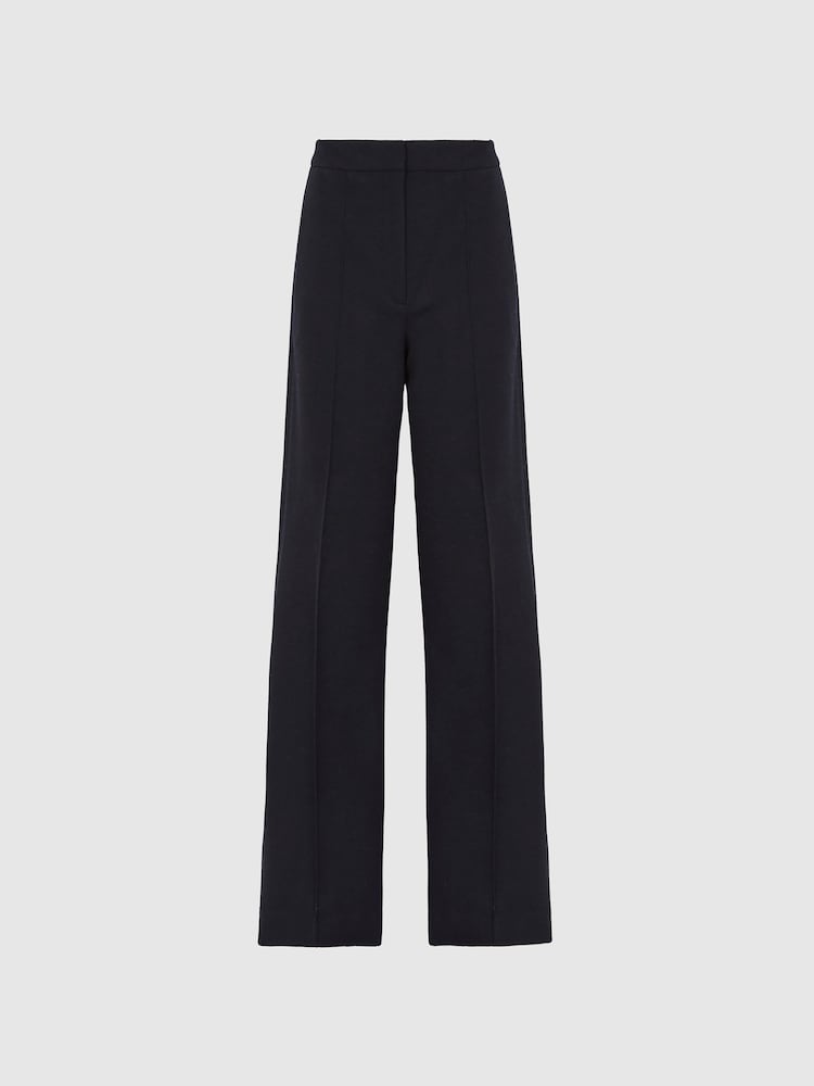 Reiss Navy Iria Wool Blend Wide Leg Trousers - Image 2 of 6