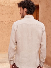 Neutral Brown Slim Fit Single Cuff Signature Baird McNutt Irish 100% Linen Trimmed Shirt - Image 3 of 6
