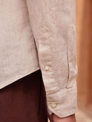 Neutral Brown Slim Fit Single Cuff Signature Baird McNutt Irish 100% Linen Trimmed Shirt - Image 5 of 6