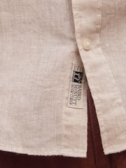 Neutral Brown Slim Fit Single Cuff Signature Baird McNutt Irish 100% Linen Trimmed Shirt - Image 6 of 6