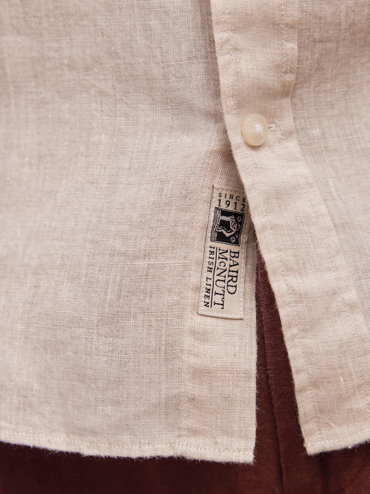 Neutral Brown Slim Fit Single Cuff Signature Baird McNutt Irish 100% Linen Trimmed Shirt - Image 6 of 6