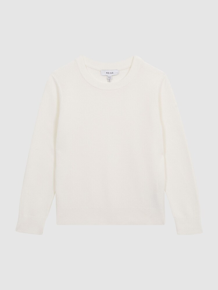 Reiss White Brookes Senior Stitch Interest Crew Neck Jumper - Image 2 of 9