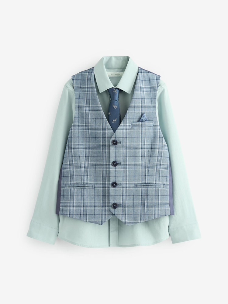 Blue Check Waistcoat, Shirt & Tie Set (12mths-16yrs) - Image 1 of 6