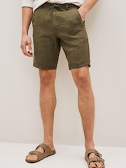 Khaki Green Linen Shorts - Image 1 of 5