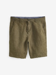 Khaki Green Linen Shorts - Image 2 of 5
