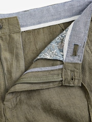 Khaki Green Linen Shorts - Image 3 of 5