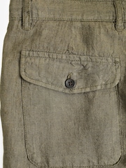 Khaki Green Linen Shorts - Image 4 of 5