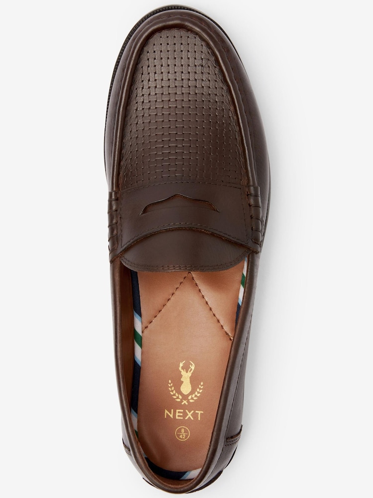 Brown Leather Regular Fit Leather Penny Loafers - Image 4 of 5