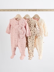 Pink Baby 100% Cotton Sleepsuits 3 Pack with Matching Turban (0mths-2yrs) - Image 1 of 8