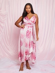 Chi Chi London Pink Cami Floral Print Wrap Midi Dress - Image 1 of 3