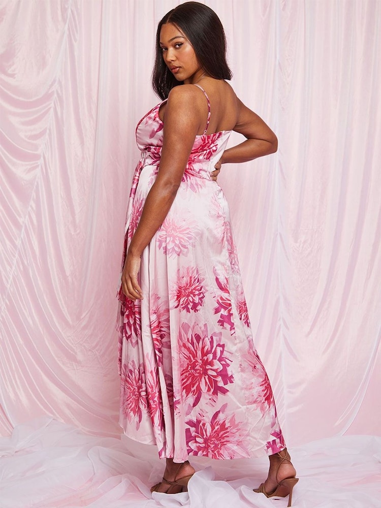 Chi Chi London Pink Cami Floral Print Wrap Midi Dress - Image 2 of 3