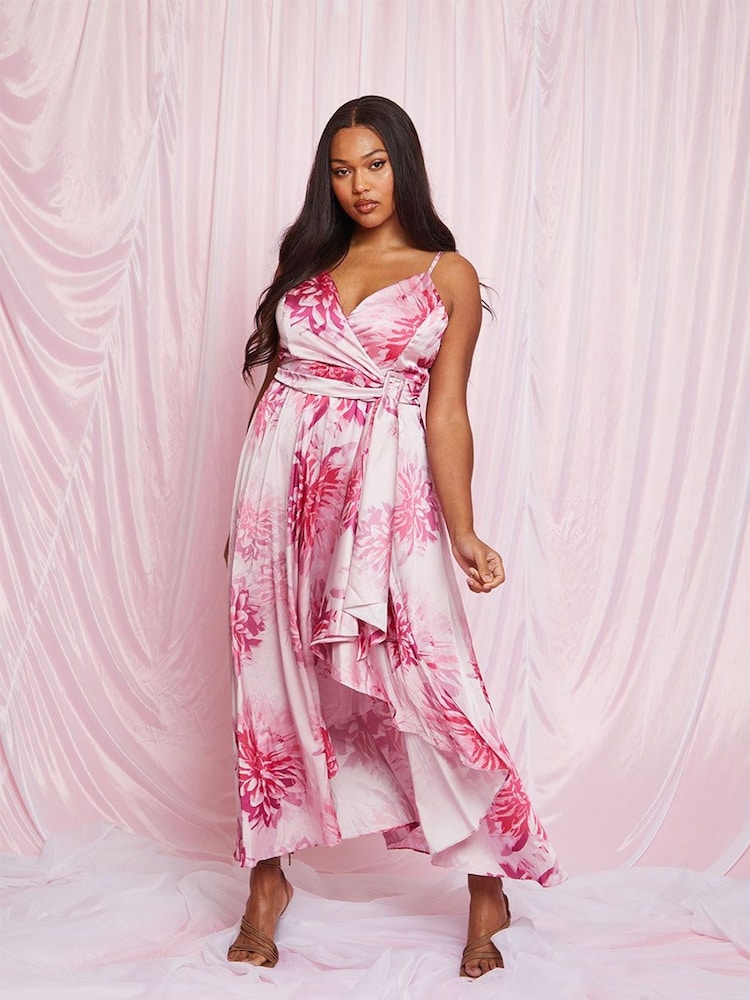 Chi Chi London Pink Cami Floral Print Wrap Midi Dress - Image 3 of 3 Chi Chi London Pink Cami Floral Print Wrap Midi Dress - Image 3 of 3