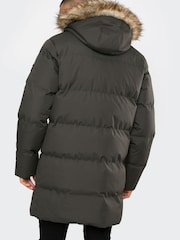 Threadbare Khaki Green Showerproof Longline Padded Parka Coat - Image 2 of 4