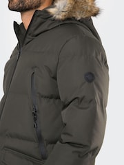 Threadbare Khaki Green Showerproof Longline Padded Parka Coat - Image 4 of 4