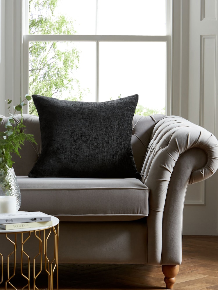 Black Heavyweight Chenille 59 x 59cm Cushion - Image 1 of 5