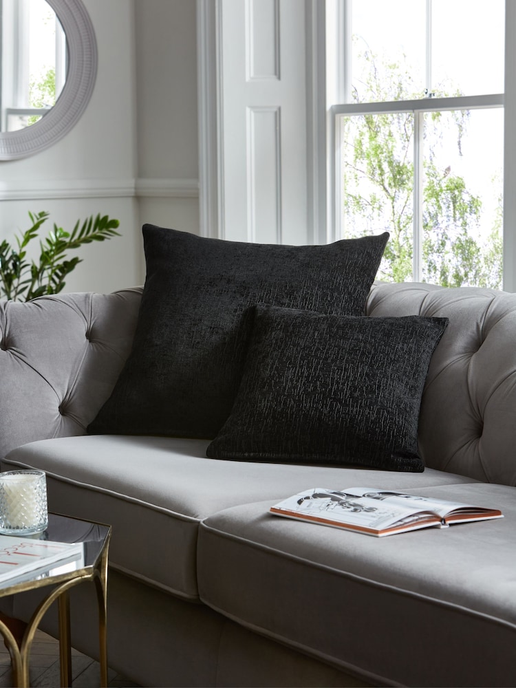 Black Heavyweight Chenille 59 x 59cm Cushion - Image 2 of 5