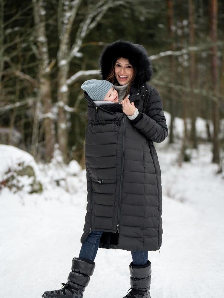 Seraphine Black Extra Long Down Fill Coat - Image 2 of 9