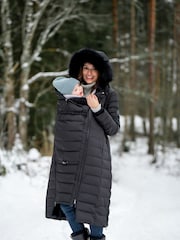Seraphine Black Extra Long Down Fill Coat - Image 3 of 9