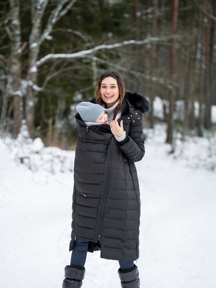 Seraphine Black Extra Long Down Fill Coat - Image 4 of 9