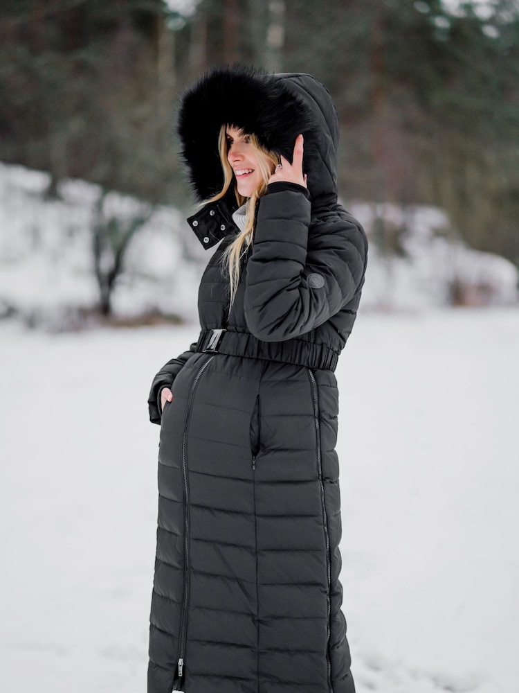 Seraphine Black Extra Long Down Fill Coat - Image 5 of 9