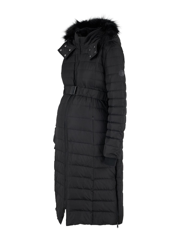Seraphine Black Extra Long Down Fill Coat - Image 7 of 9