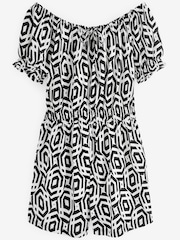 Schwarz/Weiß, Geoprint - Bardot-Overall mit Puffärmeln - Bild 4 von 4
