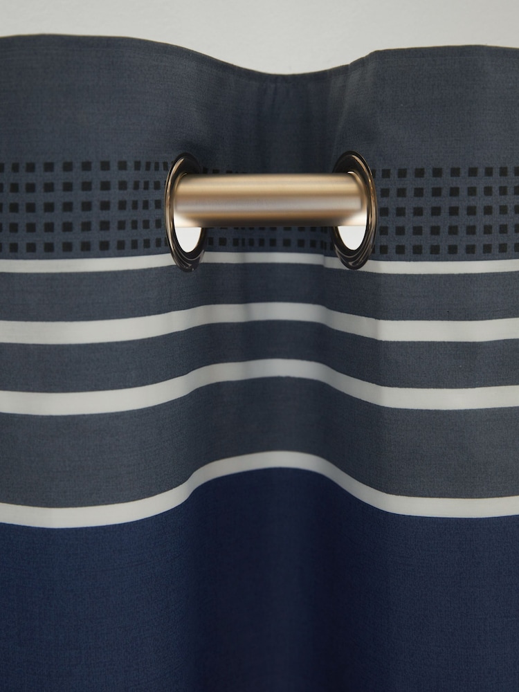 Blue Stripe Blackout Thermal Eyelet Curtains - Image 1 of 6