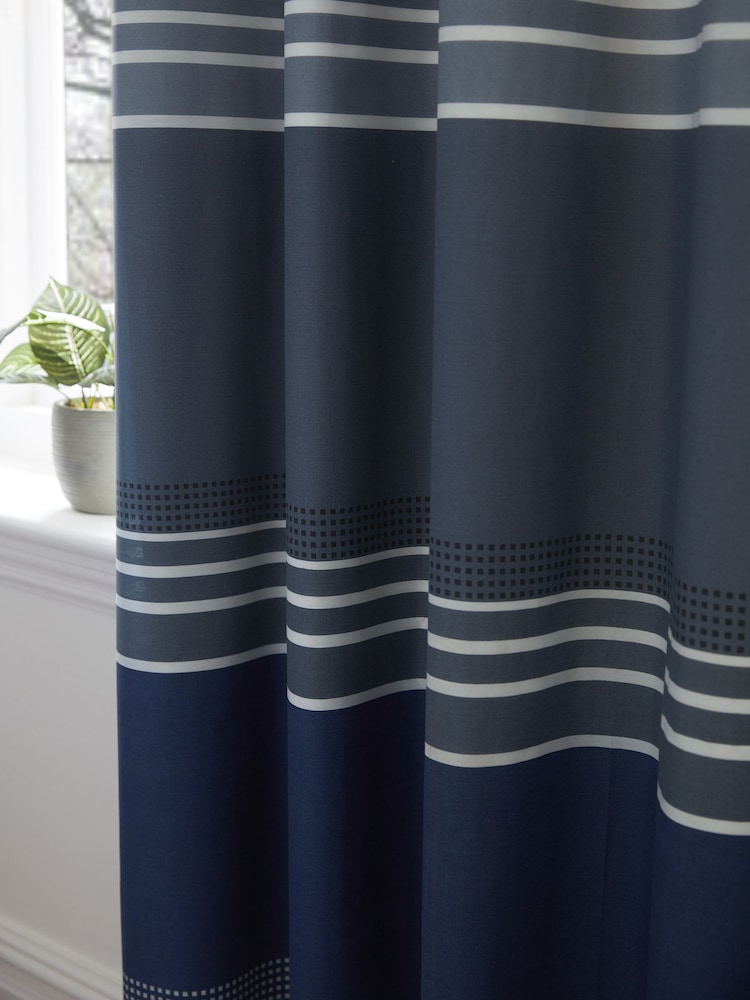 Blue Stripe Blackout Thermal Eyelet Curtains - Image 5 of 6