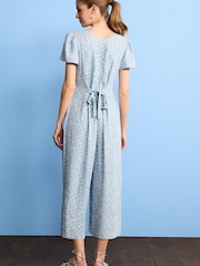 Blue Ditsy Floral Print TENCEL™ Tie Back Cropped Jumpsuit - Image 2 of 5