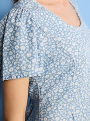 Blue Ditsy Floral Print TENCEL™ Tie Back Cropped Jumpsuit - Image 4 of 5