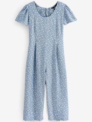 Blue Ditsy Floral Print TENCEL™ Tie Back Cropped Jumpsuit - Image 5 of 5