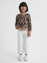 Reiss Camel Ava Senior Animal Print Wool Blend Jumper - Image 1 of 6