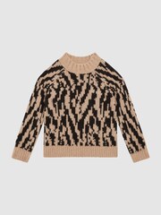 Reiss Camel Ava Senior Animal Print Wool Blend Jumper - Image 2 of 6
