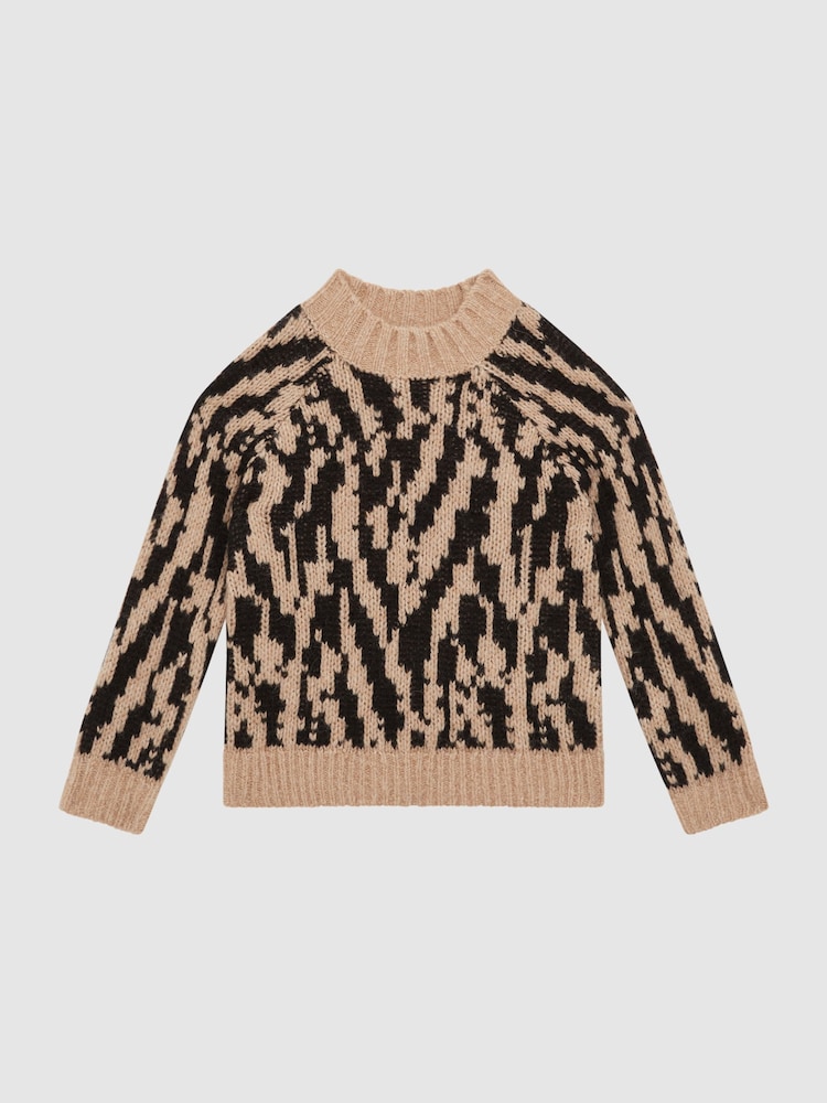 Reiss Camel Ava Senior Animal Print Wool Blend Jumper - Image 2 of 6