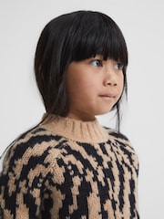 Reiss Camel Ava Senior Animal Print Wool Blend Jumper - Image 3 of 6