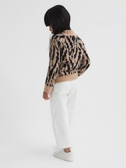 Reiss Camel Ava Senior Animal Print Wool Blend Jumper - Image 4 of 6